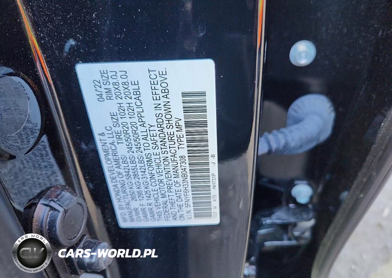 2022 Honda Pilot Sport VIN:5FNYF6H33NB047308 - 13