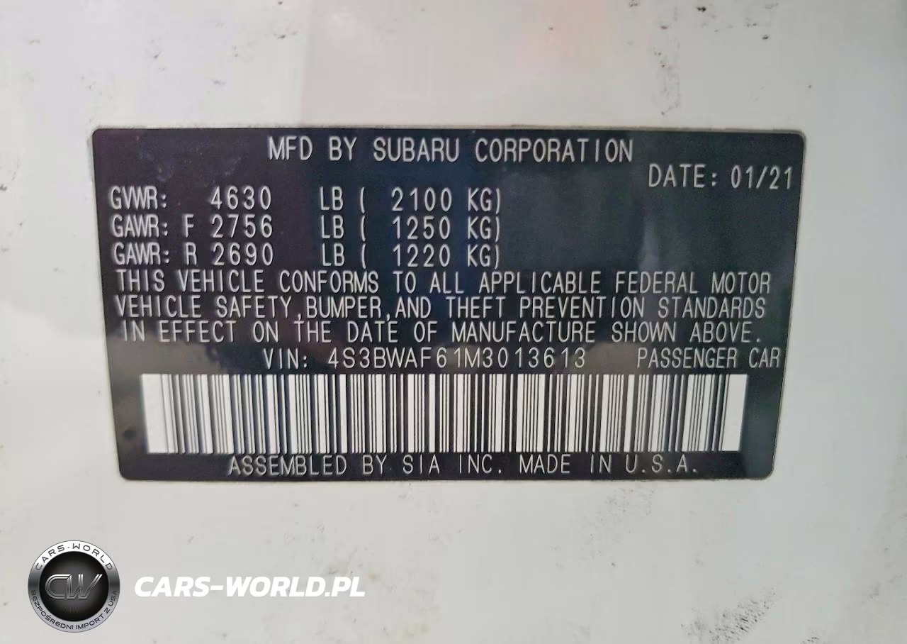 2021 Subaru Legacy Premium VIN:4S3BWAF61M3013613 - 12