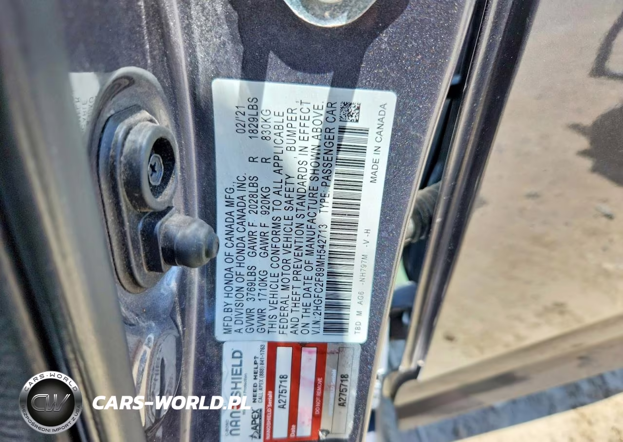 2021 Honda Civic Sport VIN:2HGFC2F89MH542713 - 12