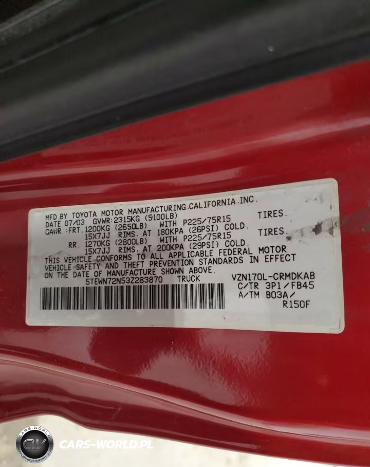 TOYOTA TACOMA XTR VIN:5TEWN72N53Z283870 - 12