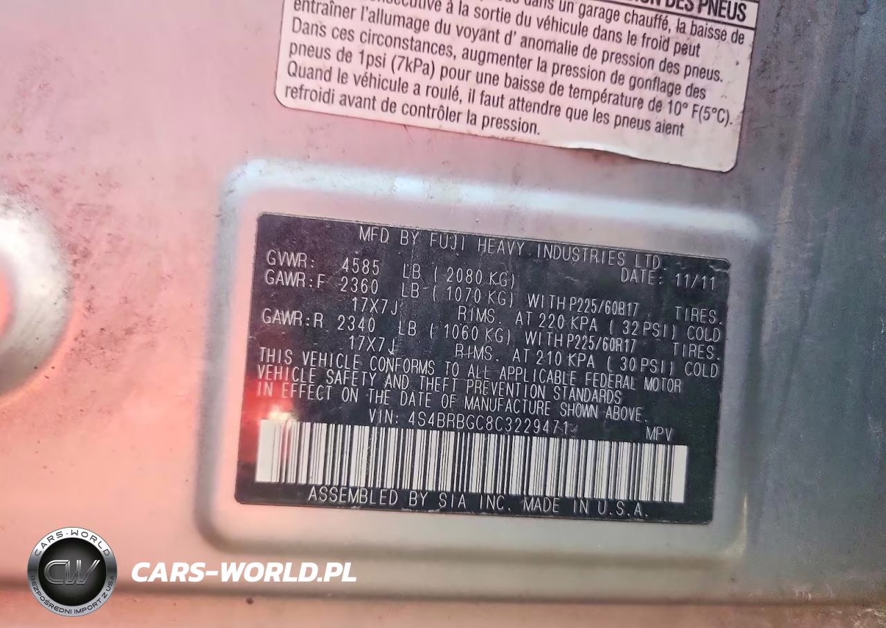 2012 Subaru Outback 2.5I Premium VIN:4S4BRBGC8C3229471 - 12