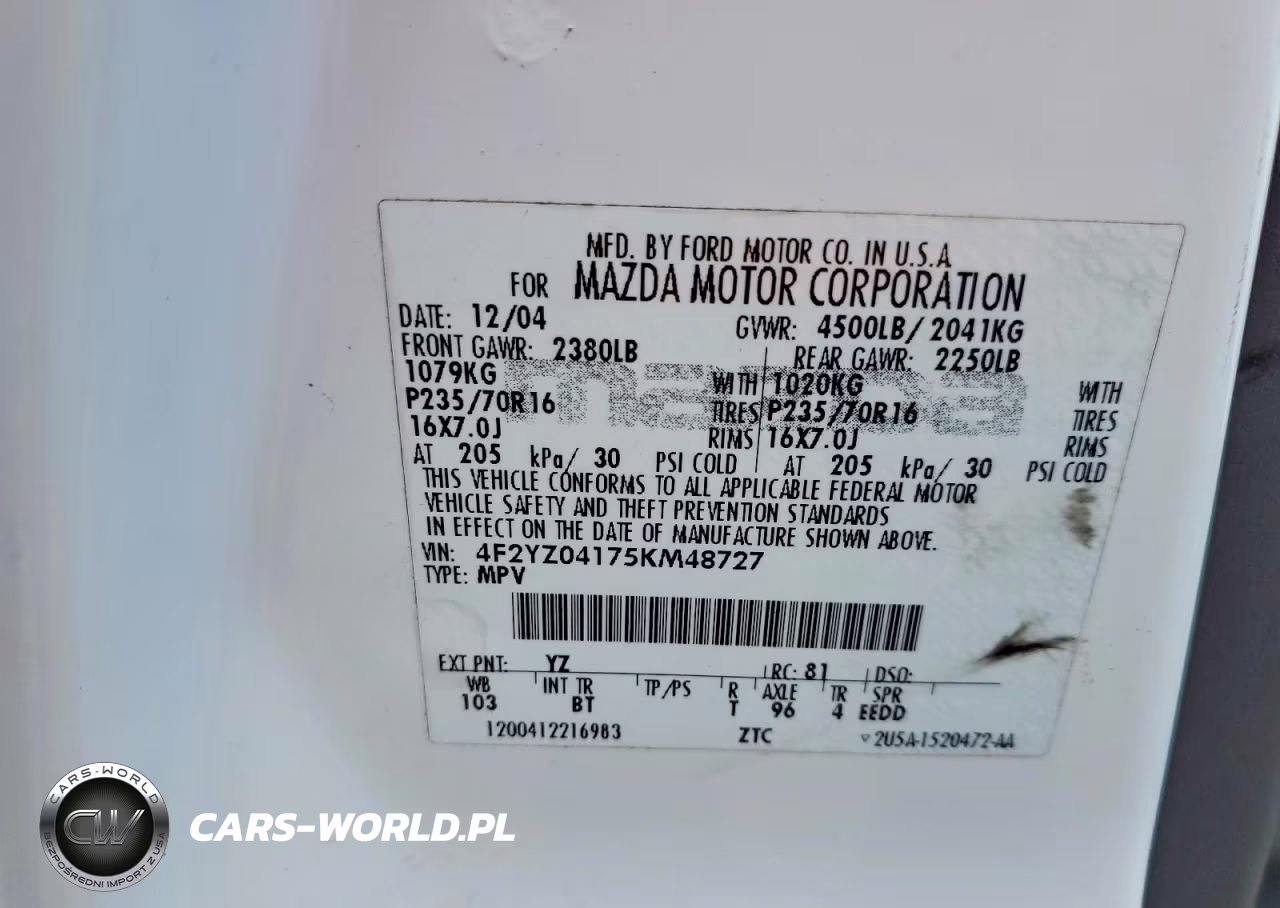 2005 Mazda Tribute S VIN:4F2YZ04175KM48727 - 13