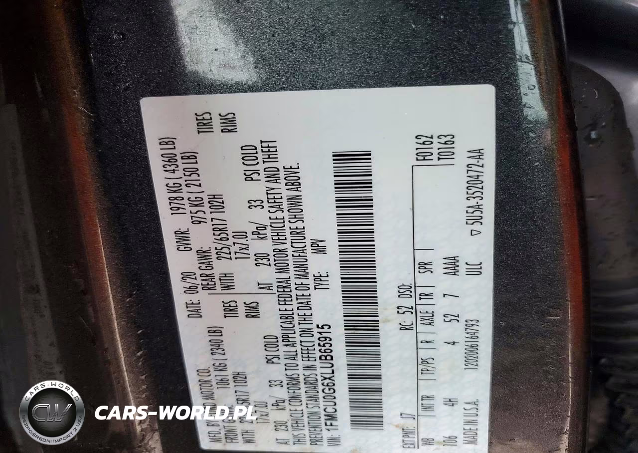 2020 Ford Escape Se VIN:1FMCU0G6XLUB65915 - 13
