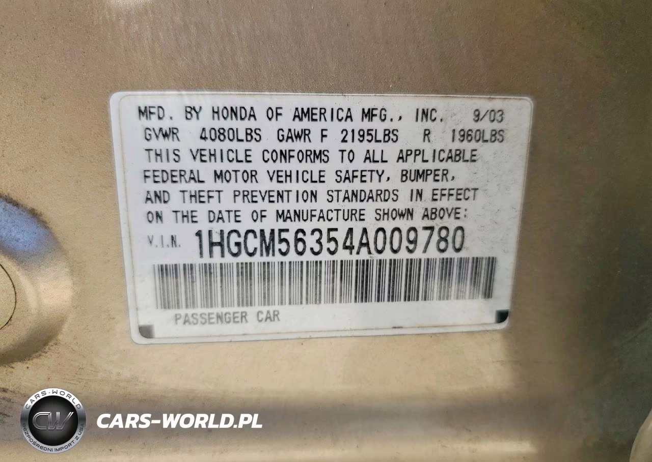 2004 Honda Accord Lx VIN:1HGCM56354A009780 - 12