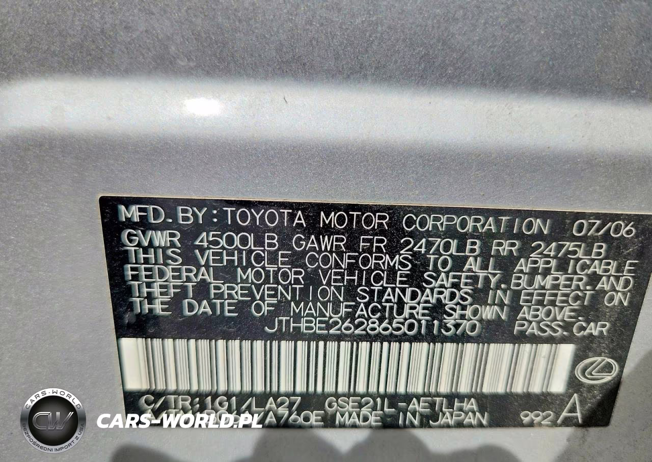 2006 Lexus Is 350 VIN:JTHBE262865011370 - 12