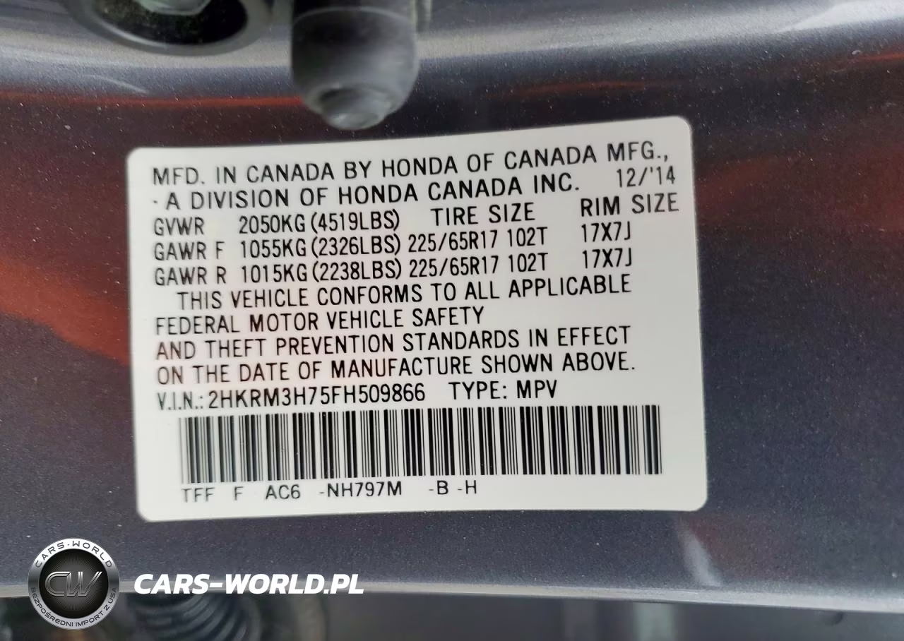 2015 Honda Cr-V Exl VIN:2HKRM3H75FH509866 - 14