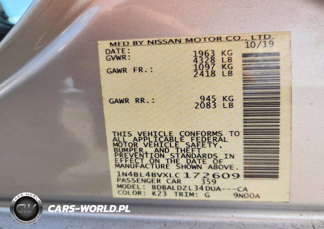 2020 Nissan Altima S VIN:1N4BL4BVXLC172609 - 12