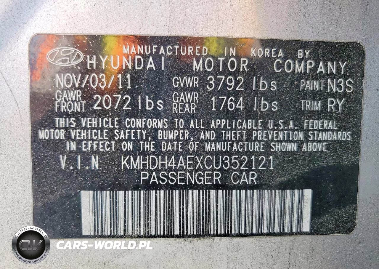 2012 Hyundai Elantra Limited VIN:KMHDH4AEXCU352121 - 12