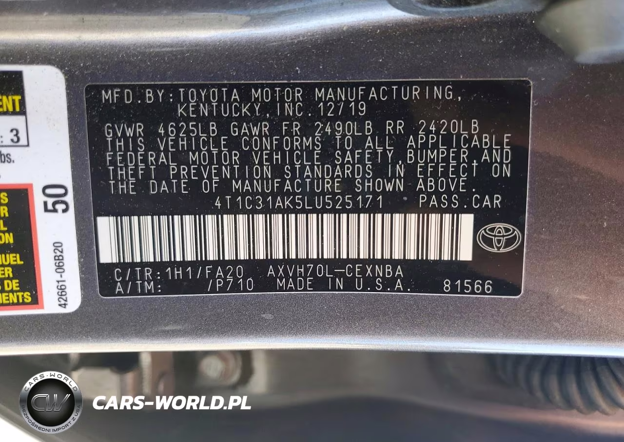 2020 Toyota Camry Le VIN:4T1C31AK5LU525171 - 12