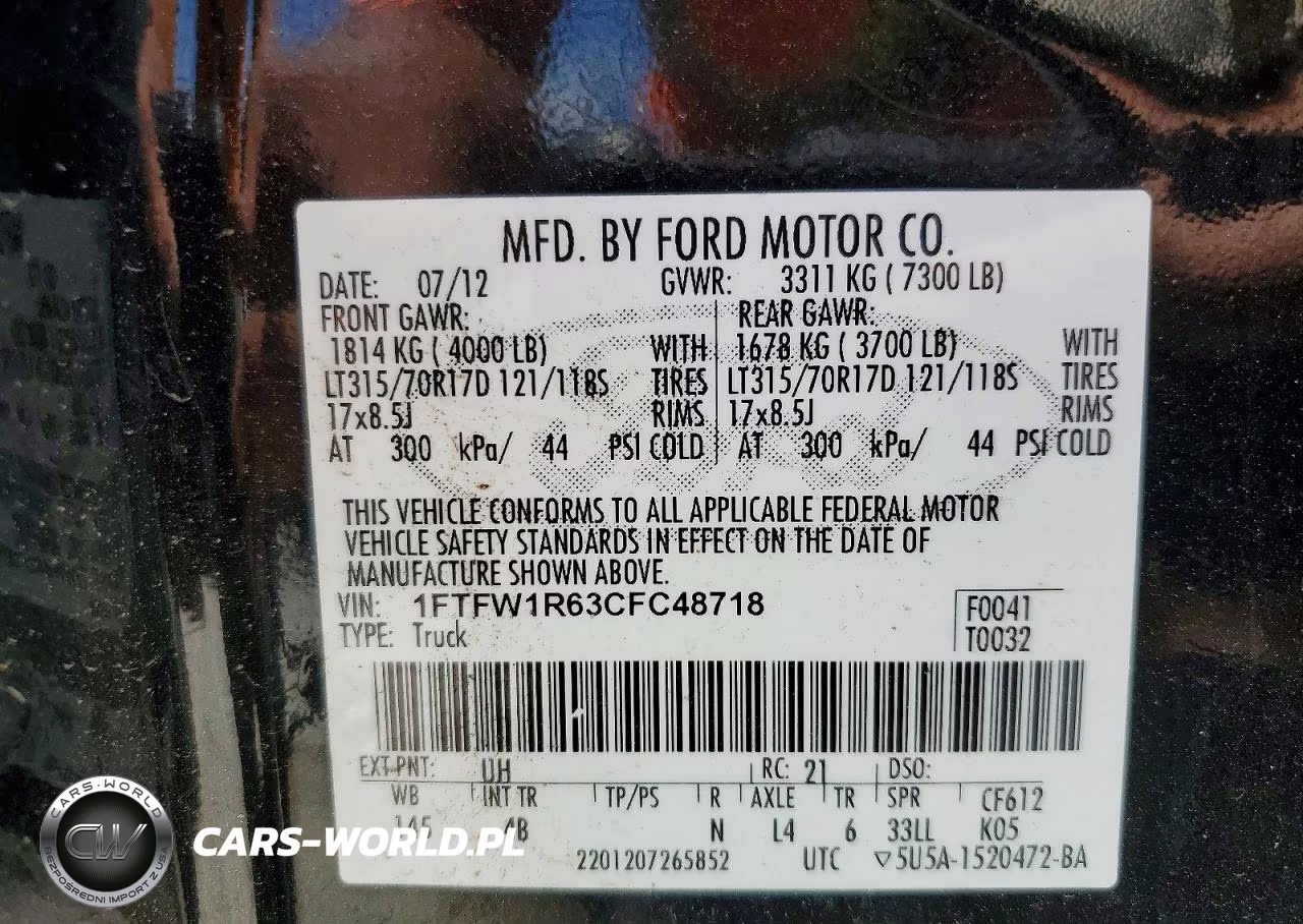 2012 Ford F150 Svt Raptor VIN:1FTFW1R63CFC48718 - 12