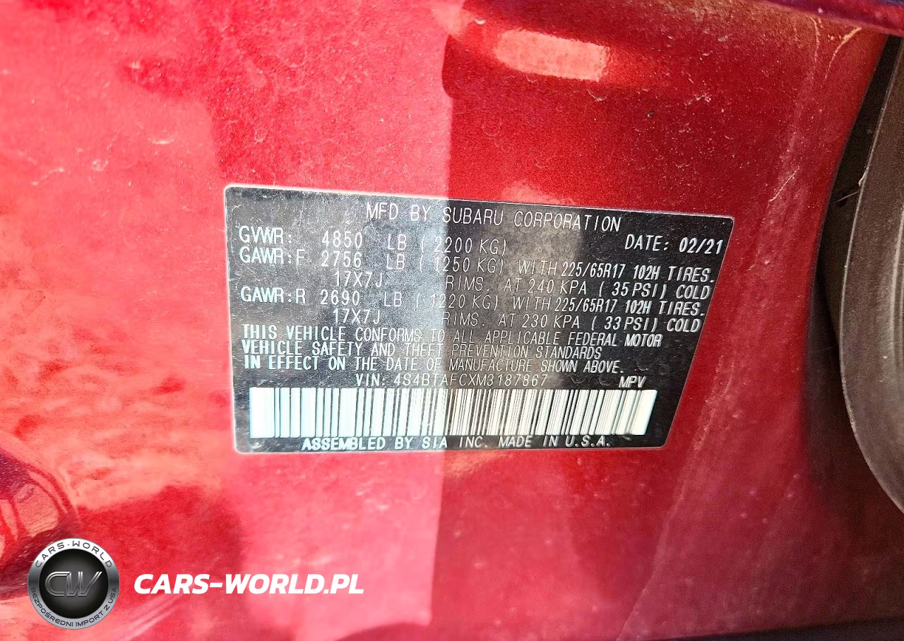 2021 Subaru Outback Premium VIN:4S4BTAFCXM3187867 - 14