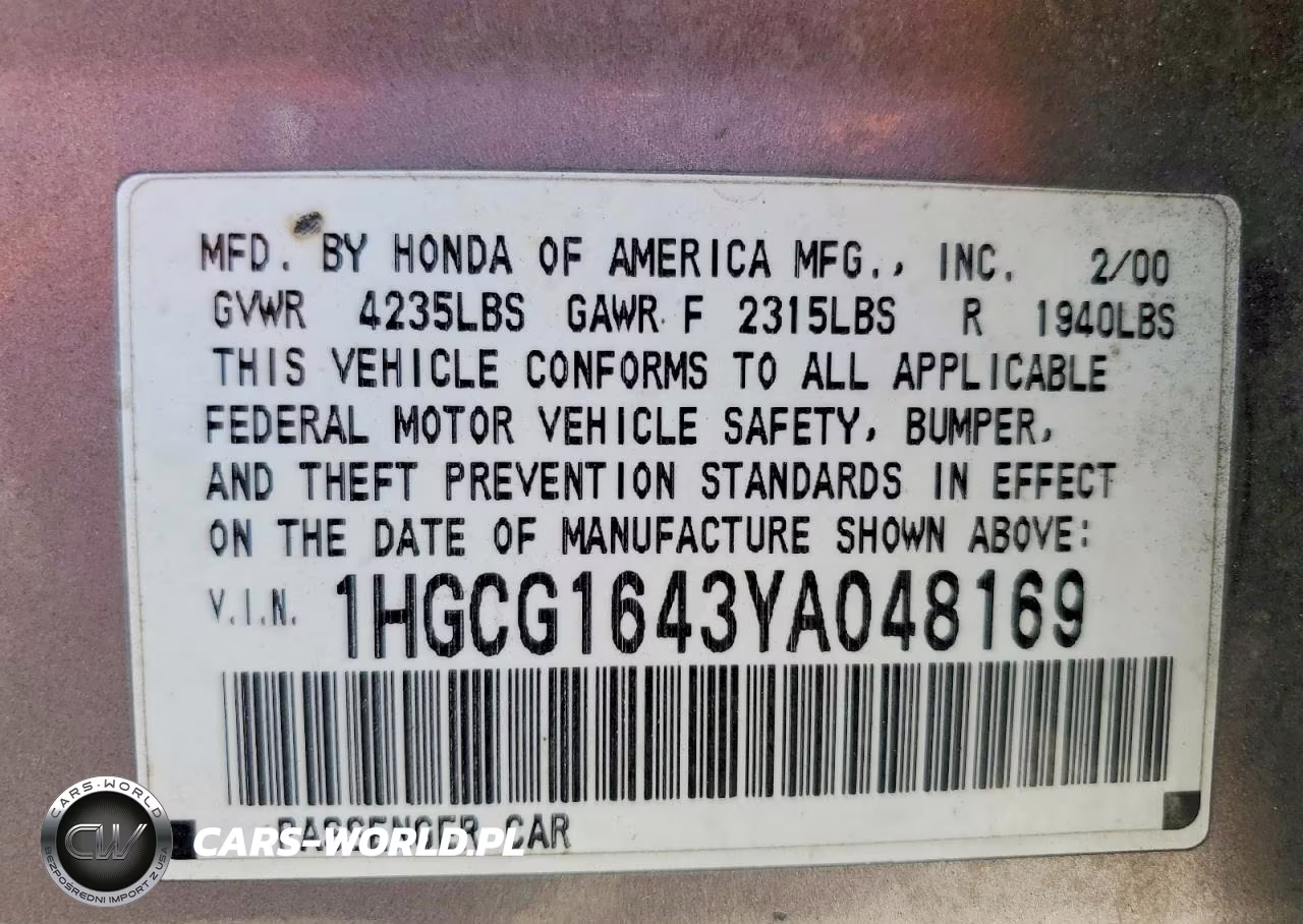 2000 Honda Accord Lx VIN:1HGCG1643YA048169 - 13