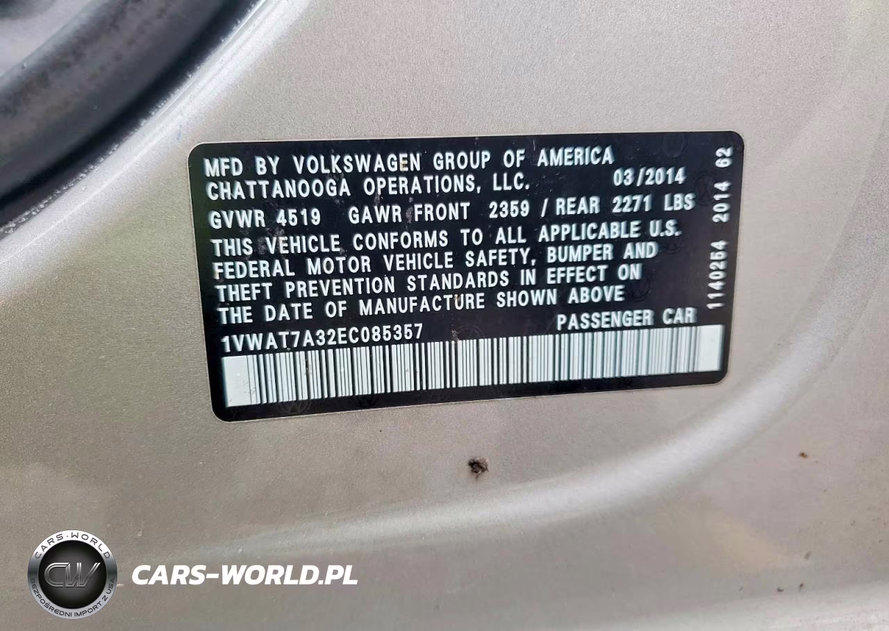 2014 Volkswagen Passat S VIN:1VWAT7A32EC085357 - 12