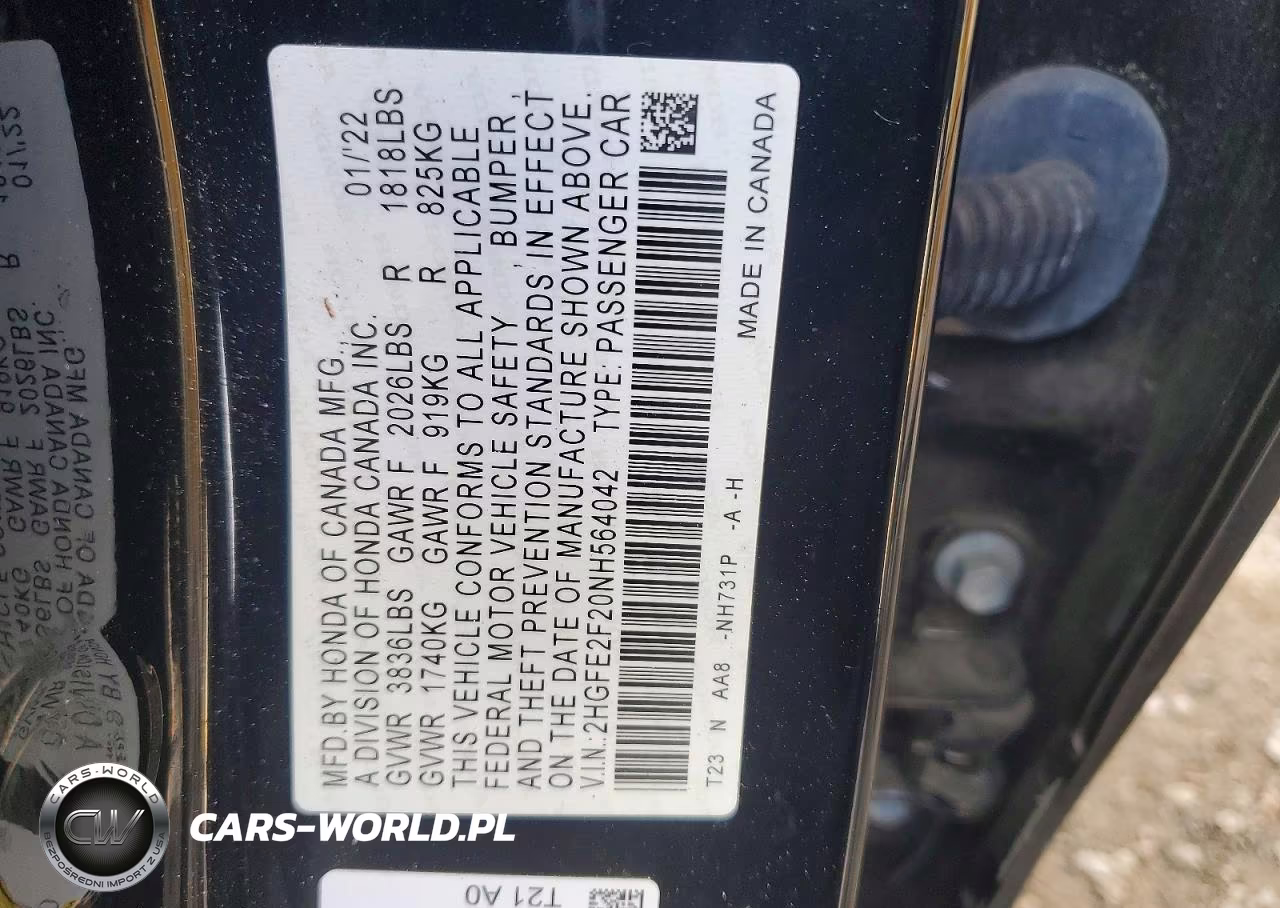 2022 Honda Civic Lx VIN:2HGFE2F20NH564042 - 12
