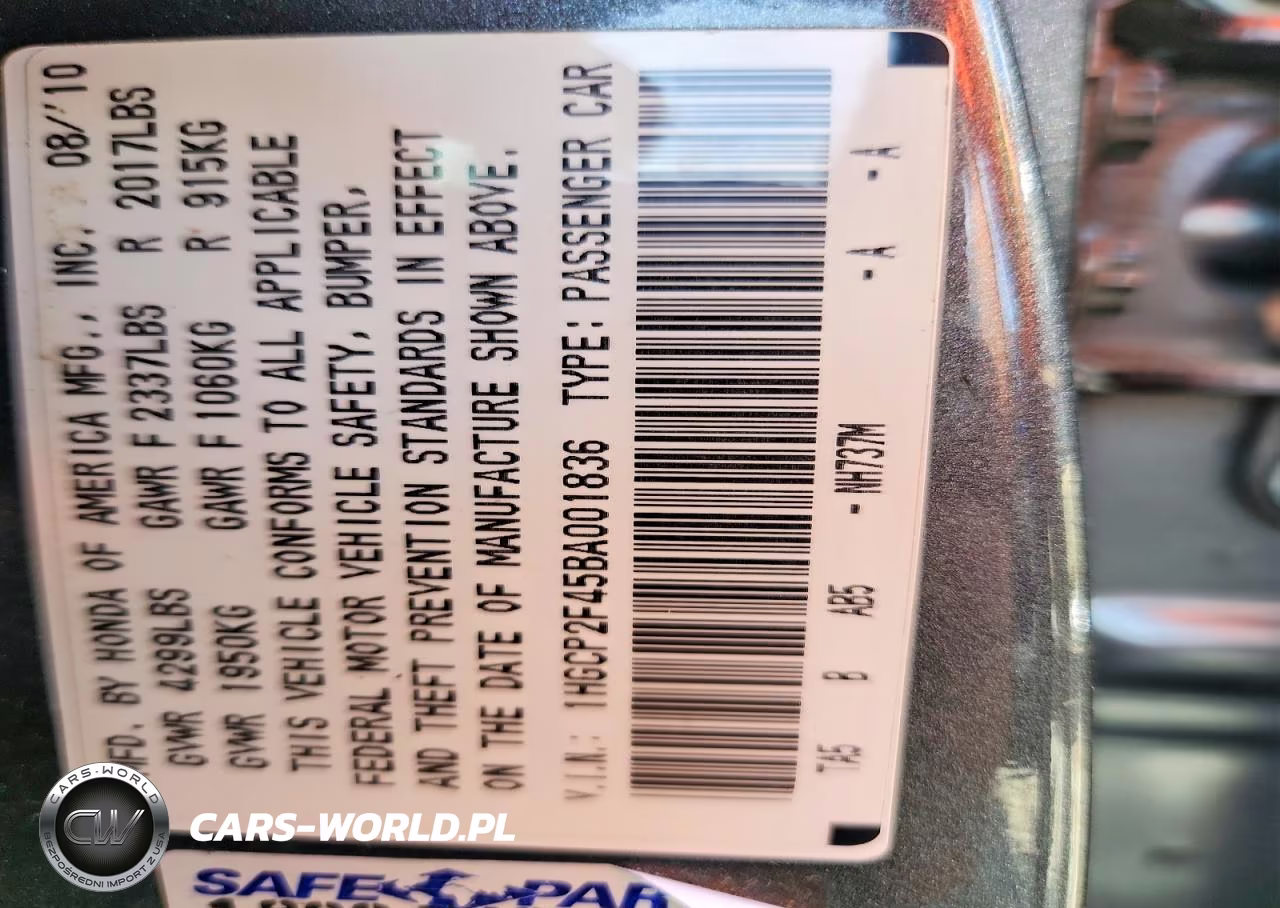 2011 Honda Accord Lxp VIN:1HGCP2F45BA001836 - 12