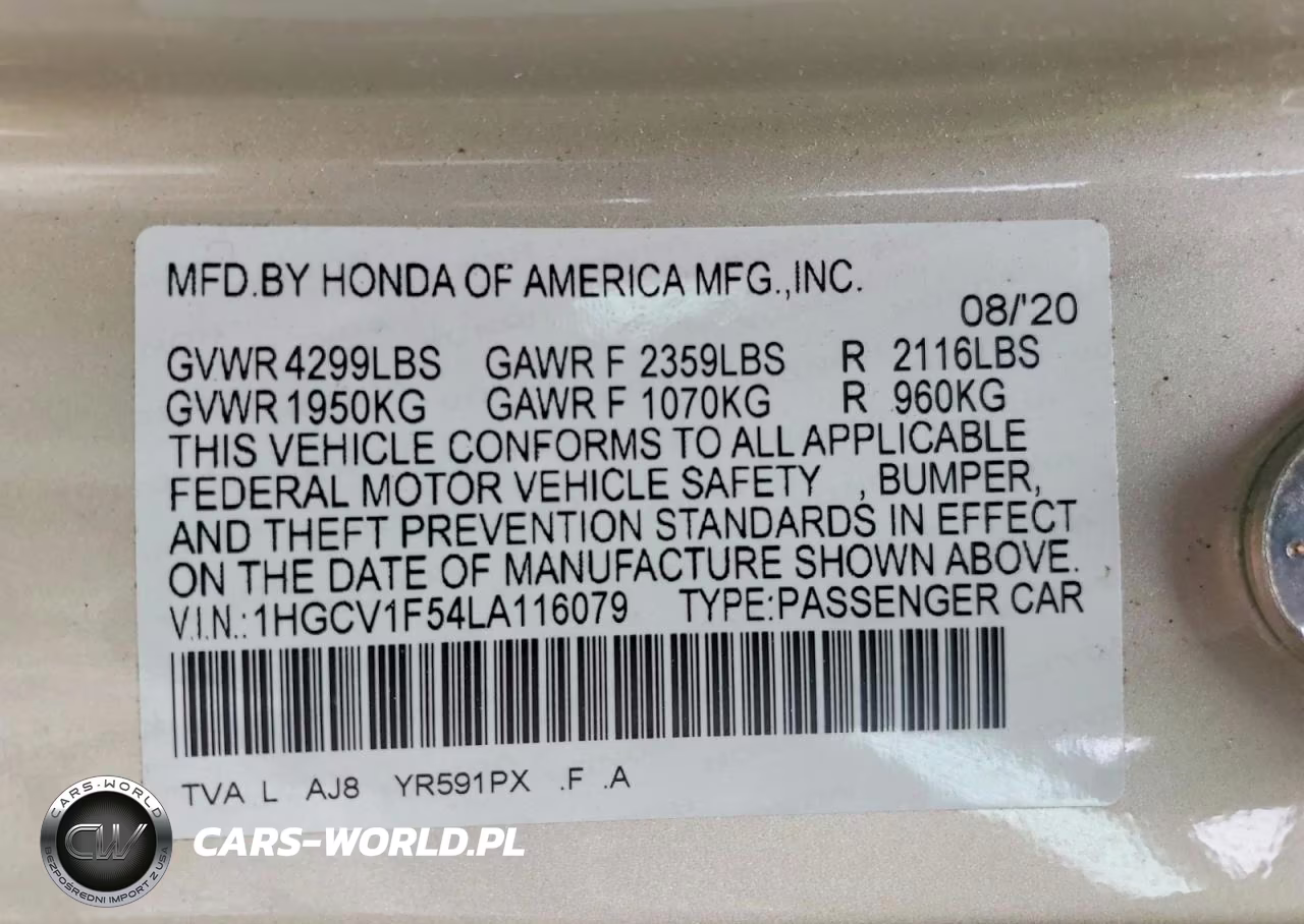 2020 Honda Accord Exl VIN:1HGCV1F54LA116079 - 12