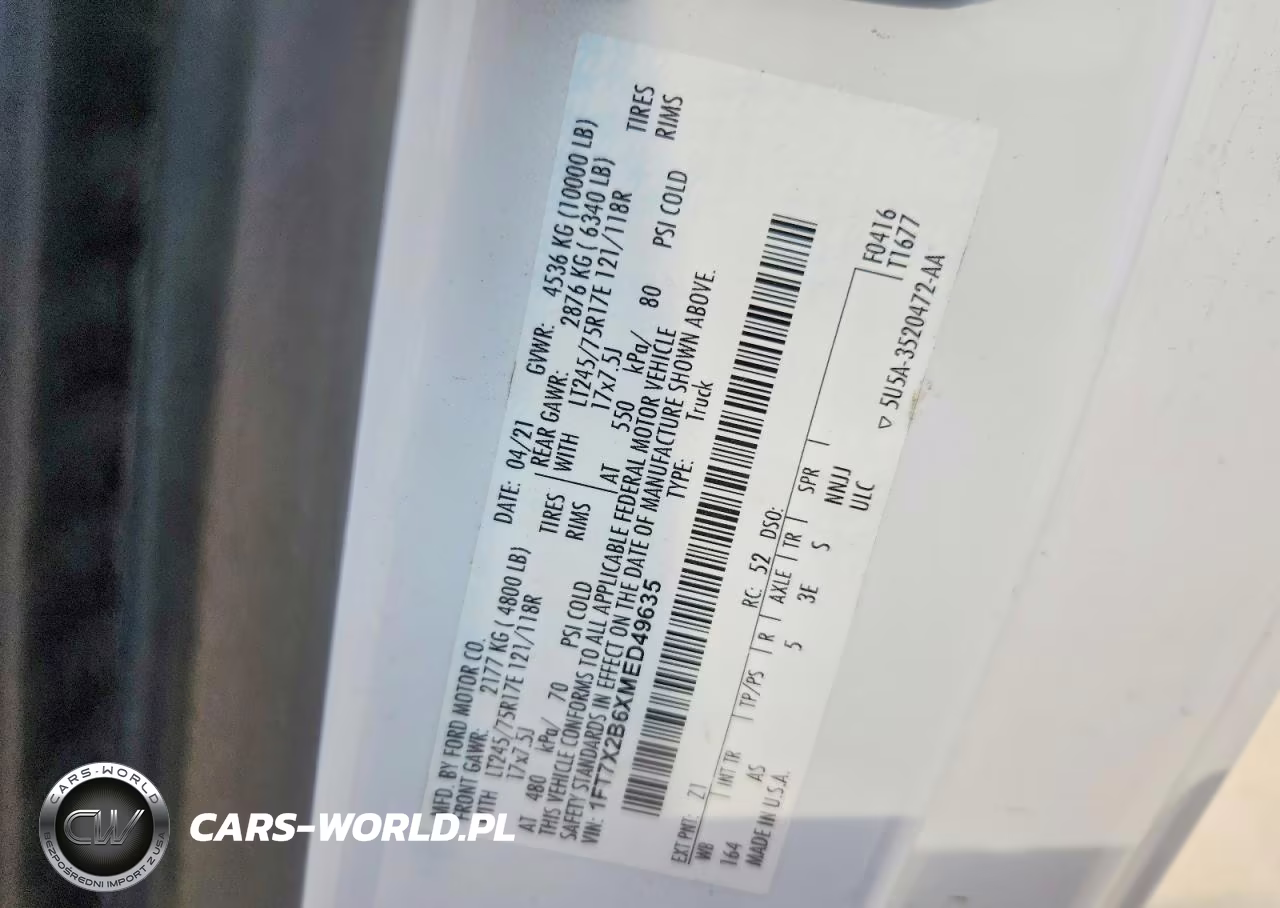 2021 Ford F250 Super Duty VIN:1FT7X2B6XMED49635 - 12