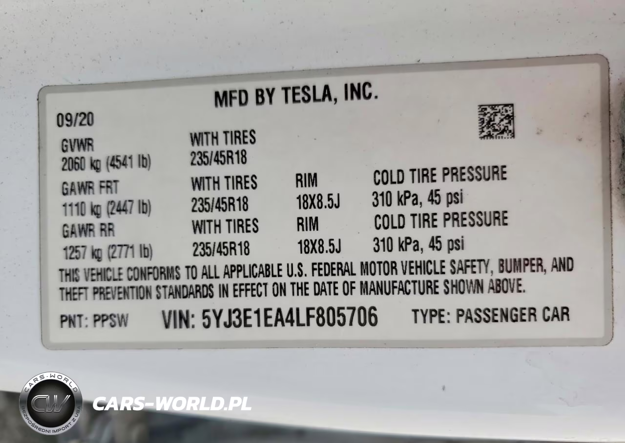 2020 Tesla Model 3 VIN:5YJ3E1EA4LF805706 - 12