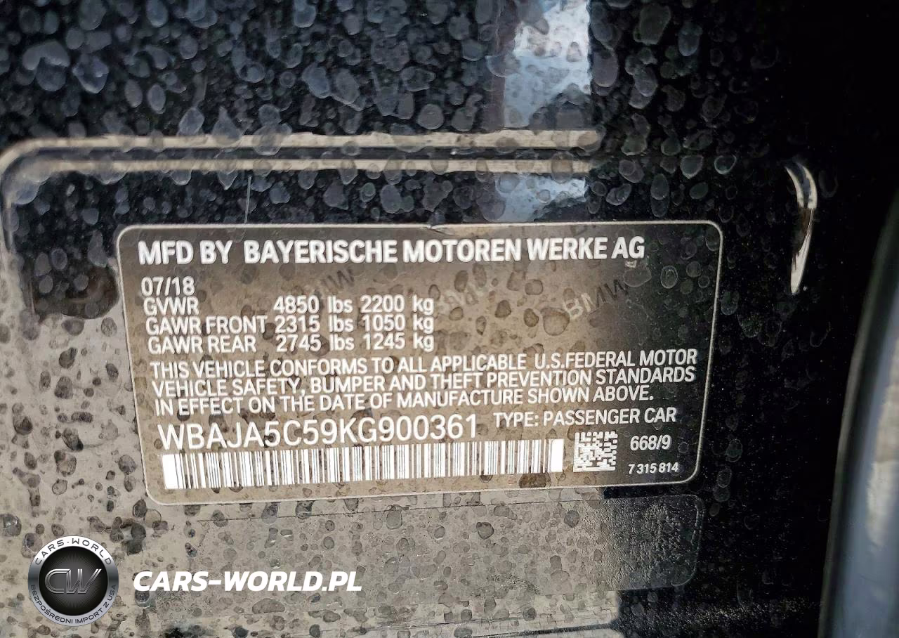 2019 BMW 530 I VIN:WBAJA5C59KG900361 - 12