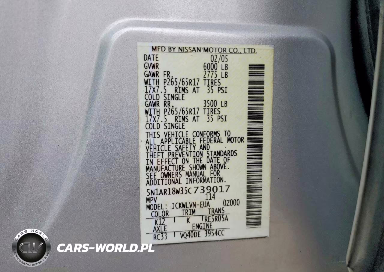 2005 Nissan Pathfinder Xe VIN:5N1AR18W35C739017 - 13