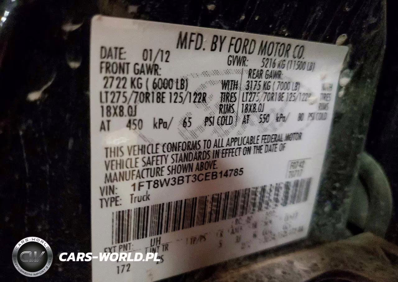 2012 Ford F350 Super Duty VIN:1FT8W3BT3CEB14785 - 12