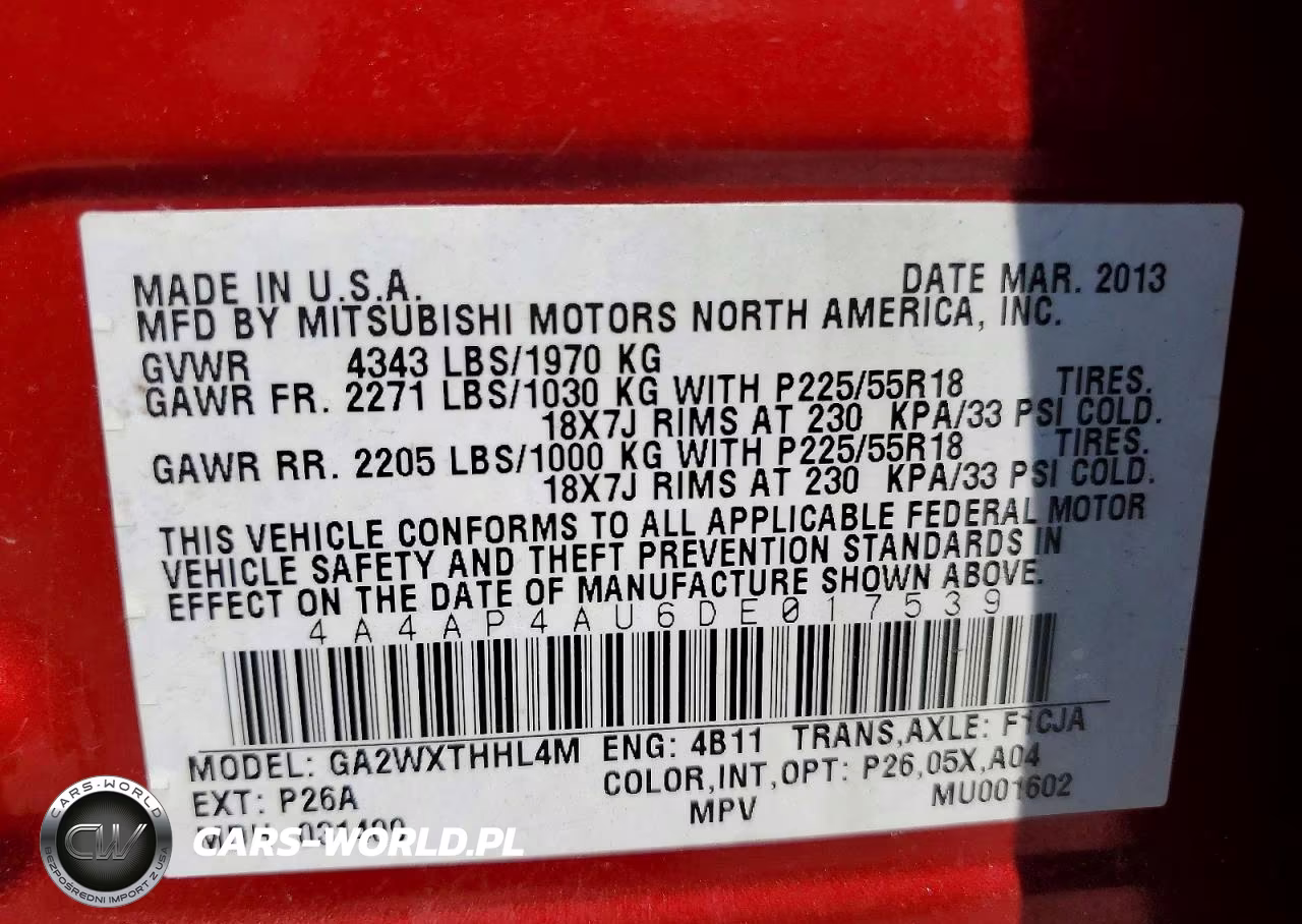 2013 Mitsubishi Outlander Sport Se VIN:4A4AP4AU6DE017539 - 13