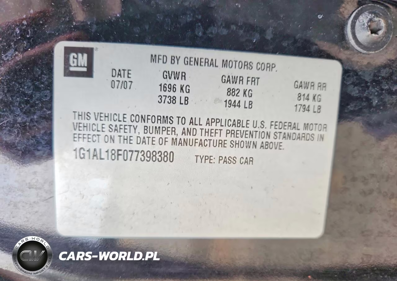 2007 Chevrolet Cobalt Lt VIN:1G1AL18F077398380 - 12