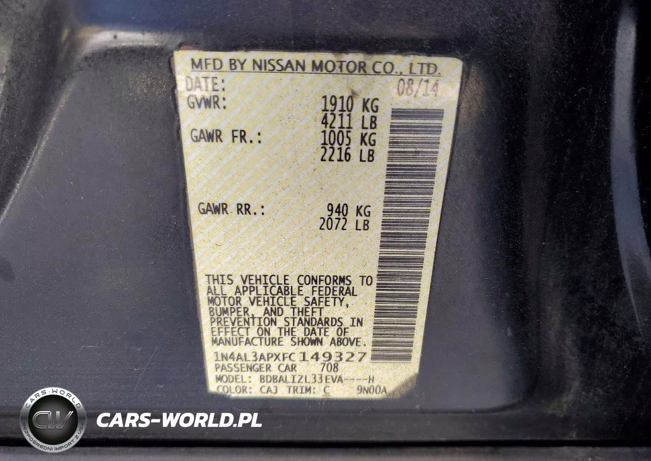 2015 Nissan Altima 2.5 Sv VIN:1N4AL3APXFC149327 - 12