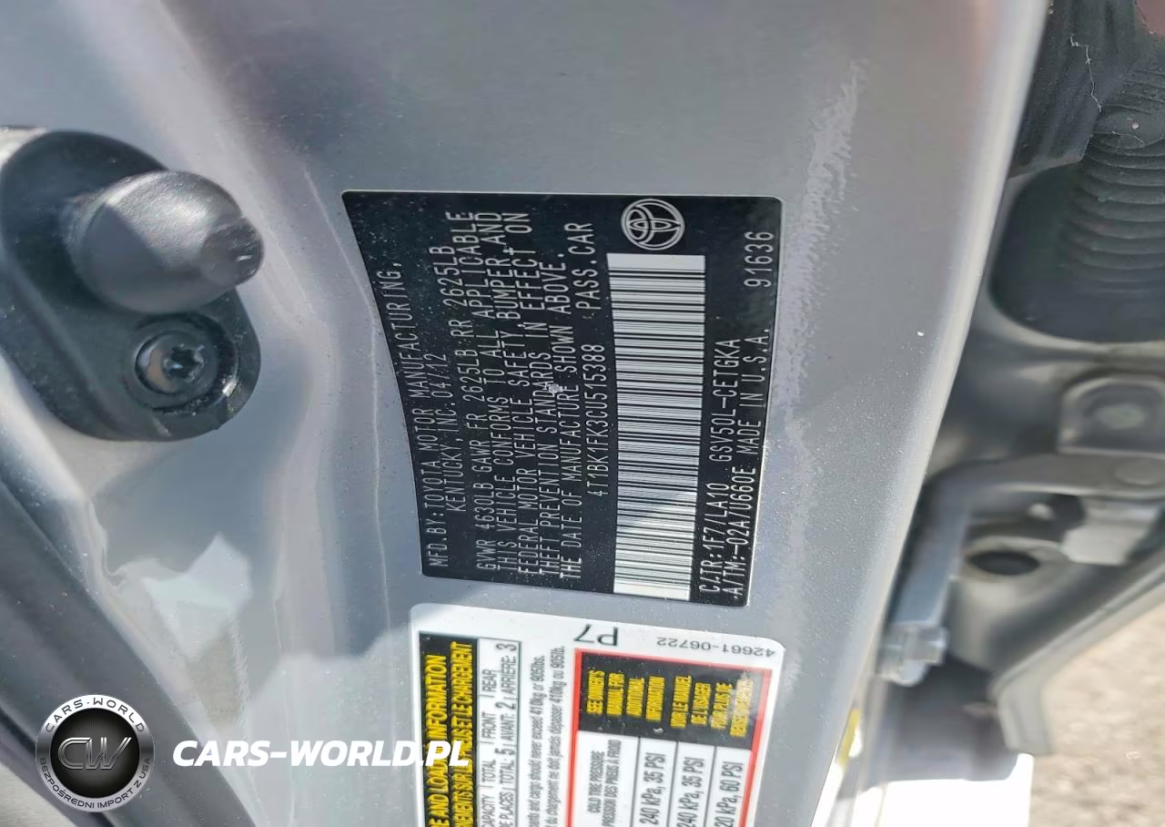 2012 Toyota Camry Xle V6 VIN:4T1BK1FK3CU515388 - 12