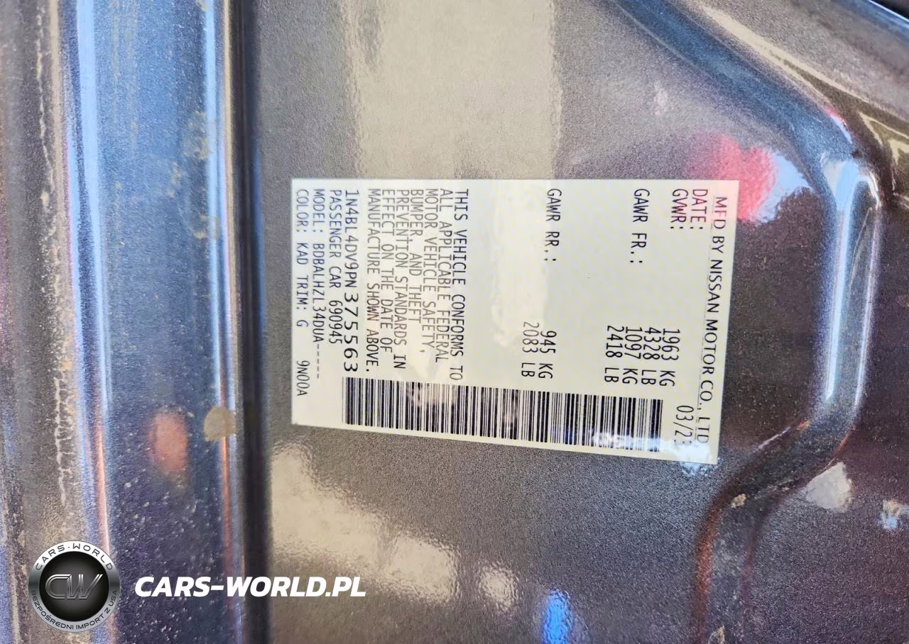 2023 Nissan Altima Sv VIN:1N4BL4DV9PN375563 - 12