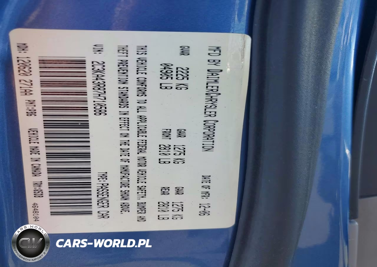 2007 Chrysler 300 VIN:2C3KA43R87H710586 - 12