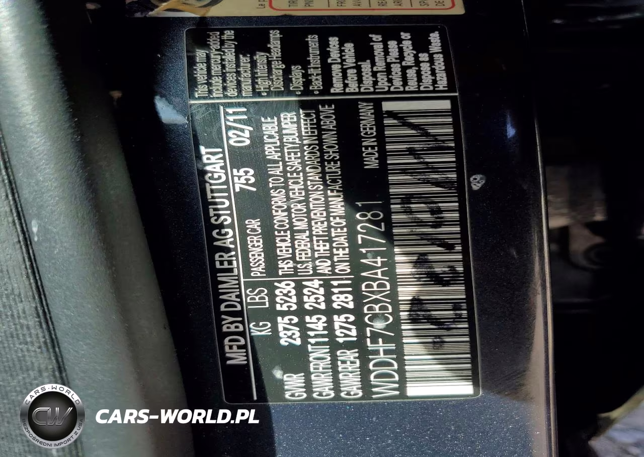 2011 Mercedes-Benz E 550 VIN:WDDHF7CBXBA417281 - 12