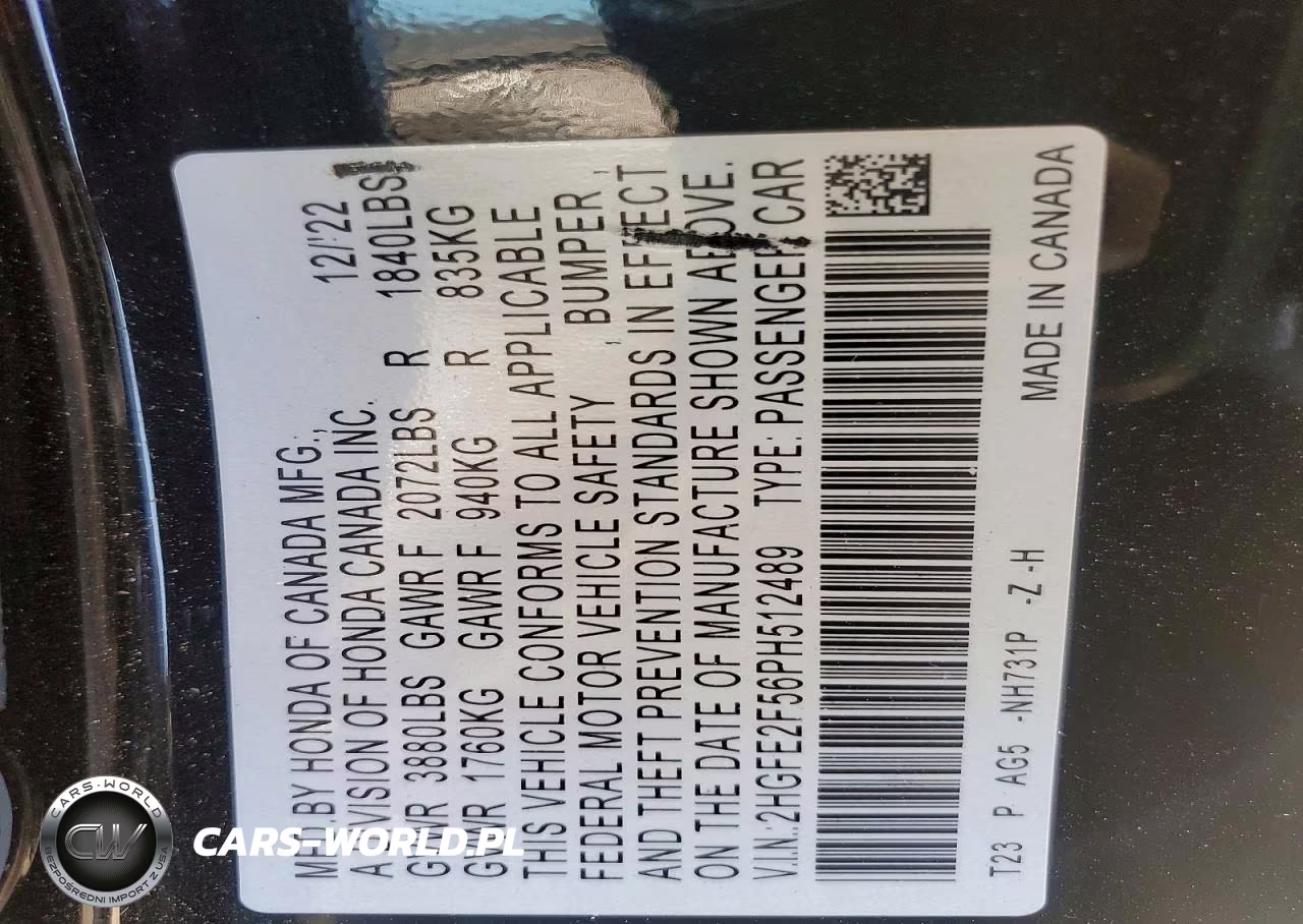 2023 Honda Civic Sport VIN:2HGFE2F56PH512489 - 12