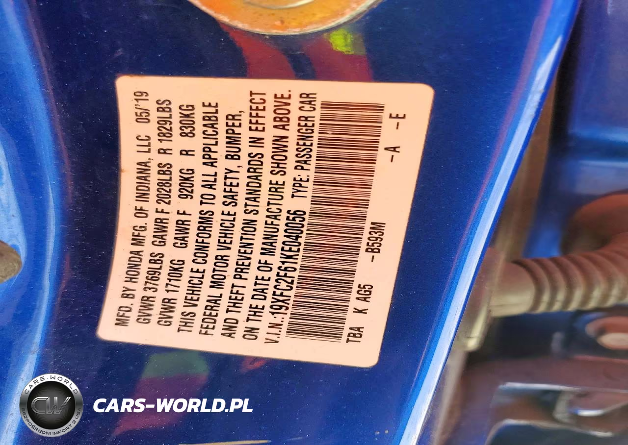 2019 Honda Civic Lx VIN:19XFC2F61KE040056 - 13