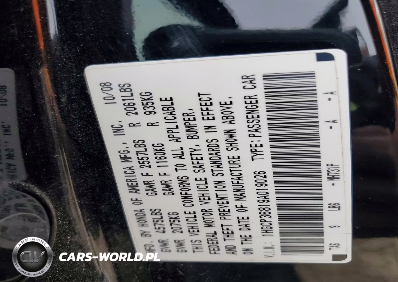 2009 Honda Accord Exl VIN:1HGCP36819A019026 - 12
