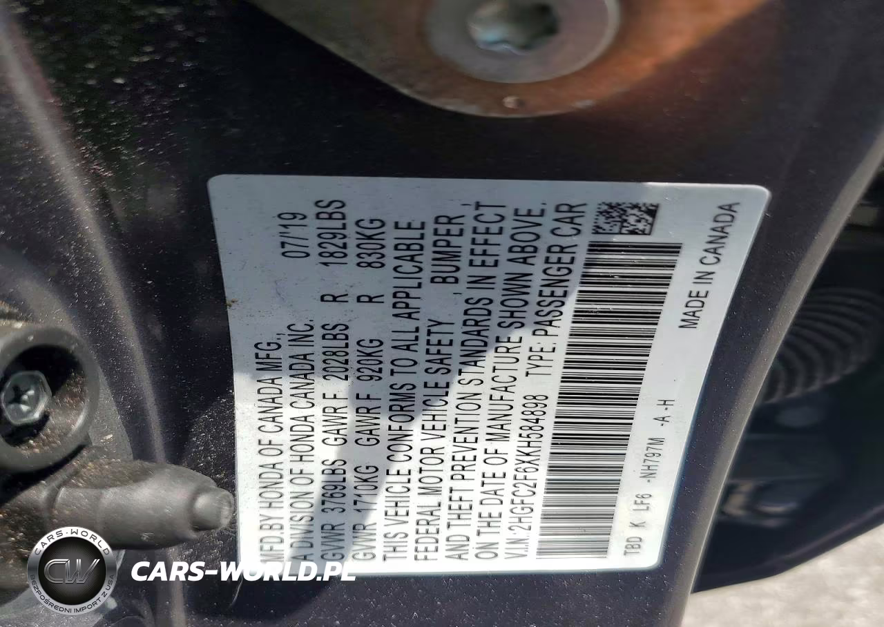 2019 Honda Civic Lx VIN:2HGFC2F6XKH584898 - 12