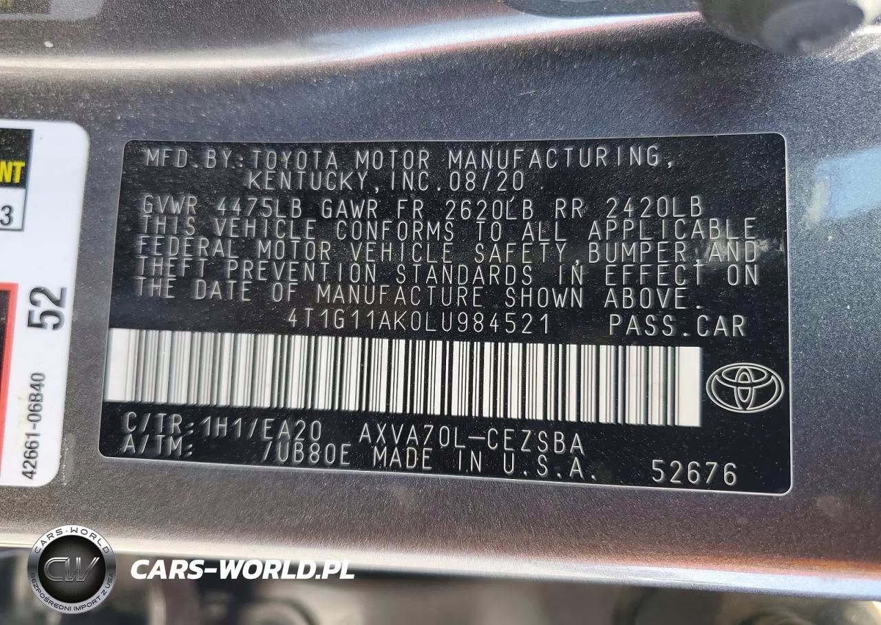 2020 Toyota Camry Se VIN:4T1G11AK0LU984521 - 12