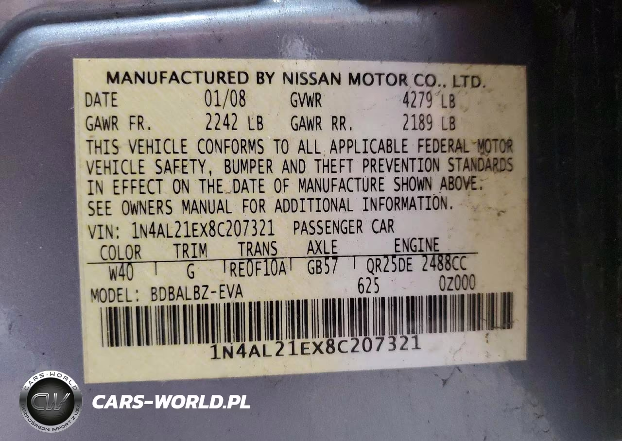 2008 Nissan Altima 2.5 VIN:1N4AL21EX8C207321 - 12