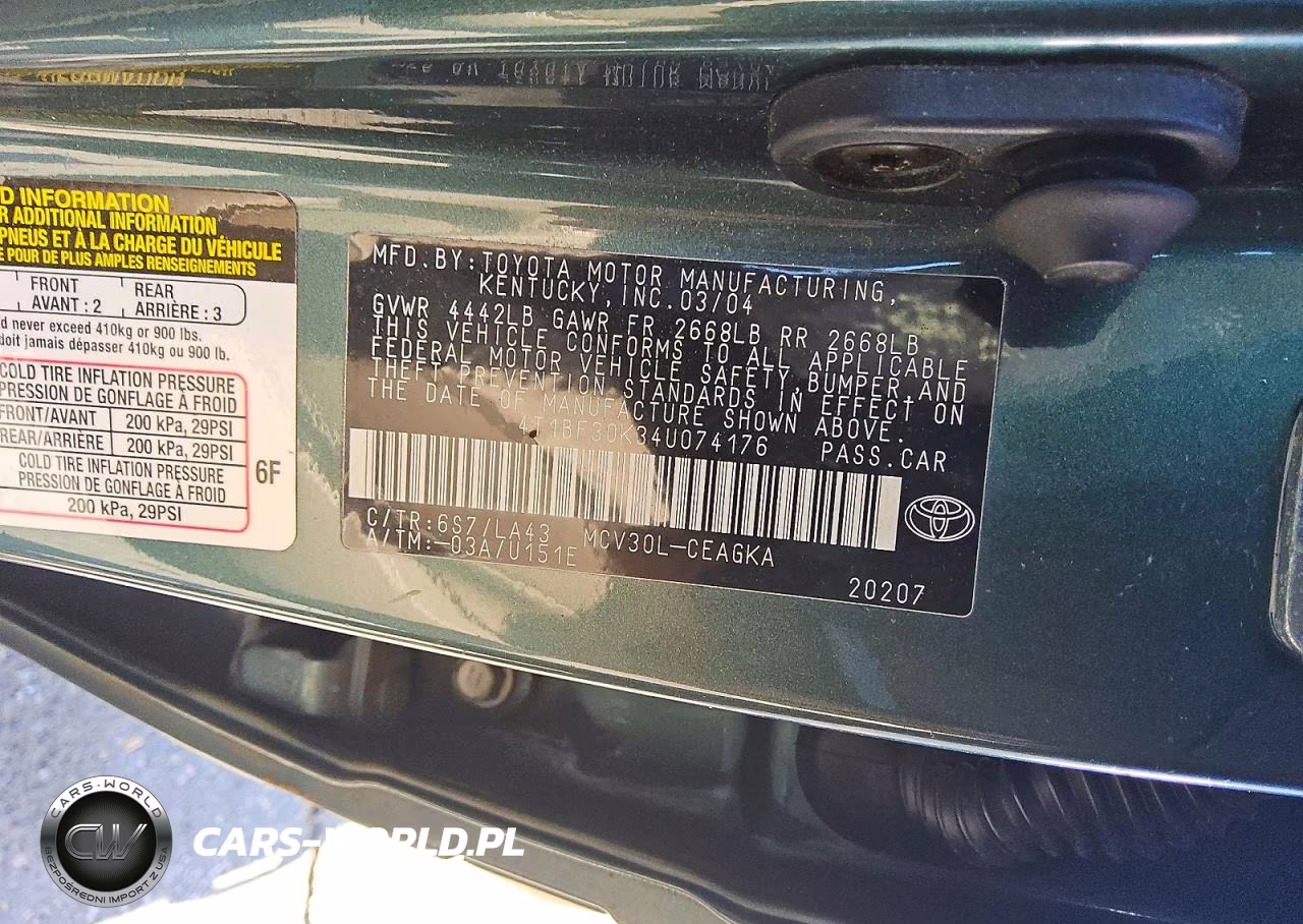 2004 Toyota Camry Xle V6 VIN:4T1BF30K34U074176 - 12
