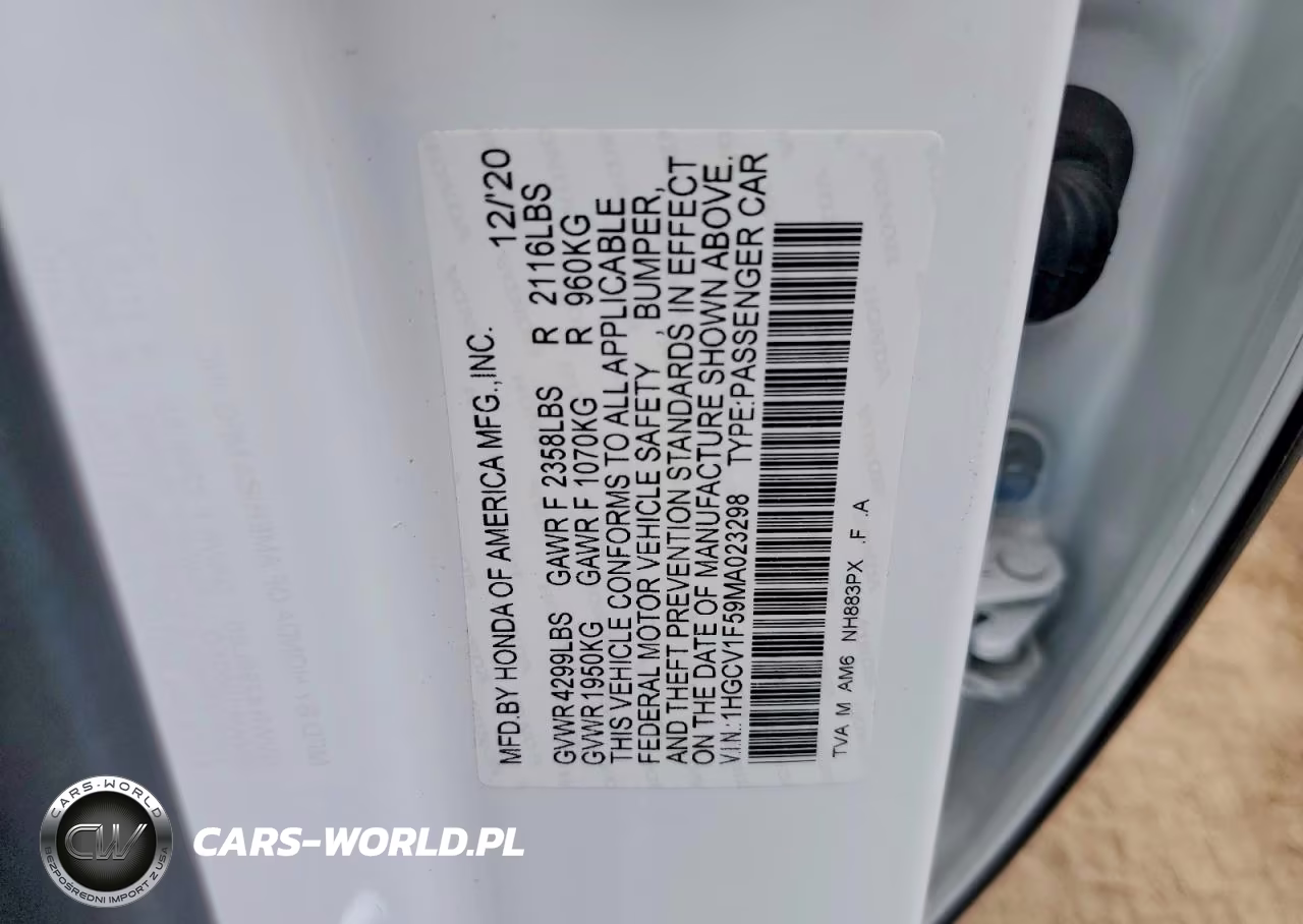 2021 Honda Accord Exl VIN:1HGCV1F59MA023298 - 12