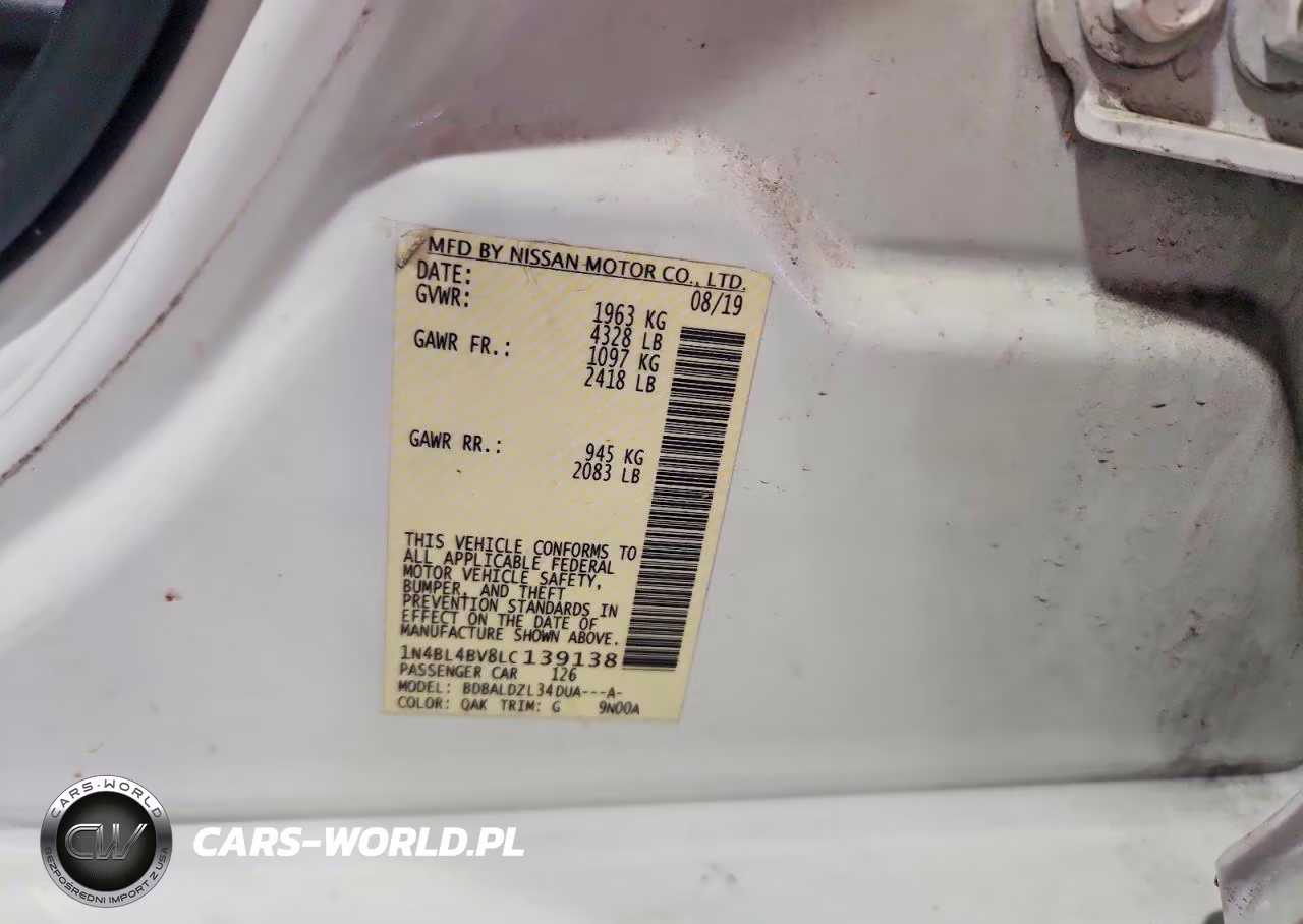 2020 Nissan Altima S VIN:1N4BL4BV8LC139138 - 13