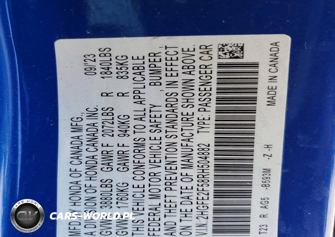2024 Honda Civic Sport VIN:2HGFE2F58RH504882 - 13