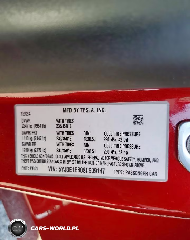 2025 Tesla Model 3 VIN:5YJ3E1EB0SF909147 - 12