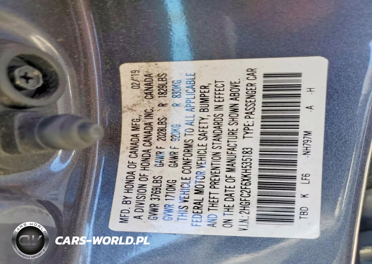 2019 Honda Civic Lx VIN:2HGFC2F6XKH535183 - 12