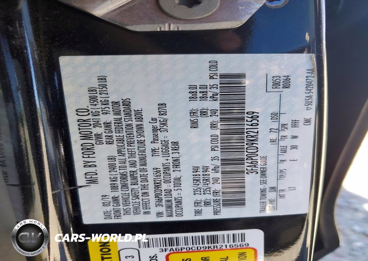 2019 Ford Fusion Sel VIN:3FA6P0CD9KR216569 - 13