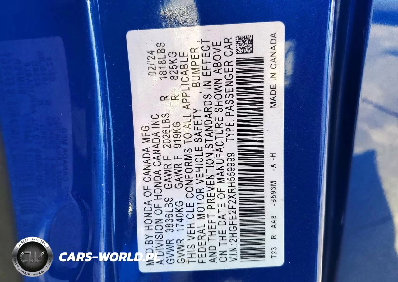 2024 Honda Civic Lx VIN:2HGFE2F2XRH559999 - 12