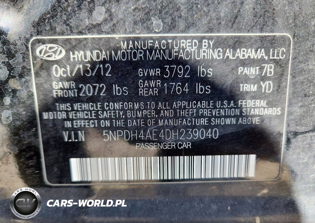 2013 Hyundai Elantra Gls VIN:5NPDH4AE4DH239040 - 13