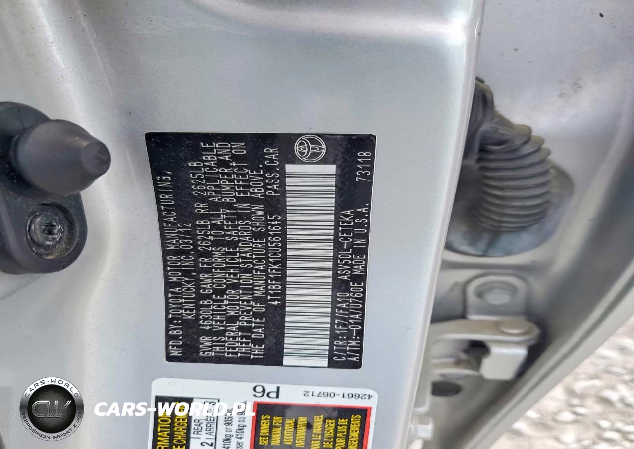 2012 Toyota Camry L VIN:4T1BF1FK1CU561645 - 12