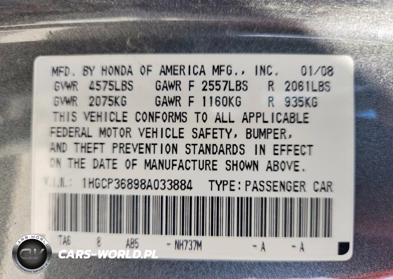 2008 Honda Accord Exl VIN:1HGCP36898A033884 - 12