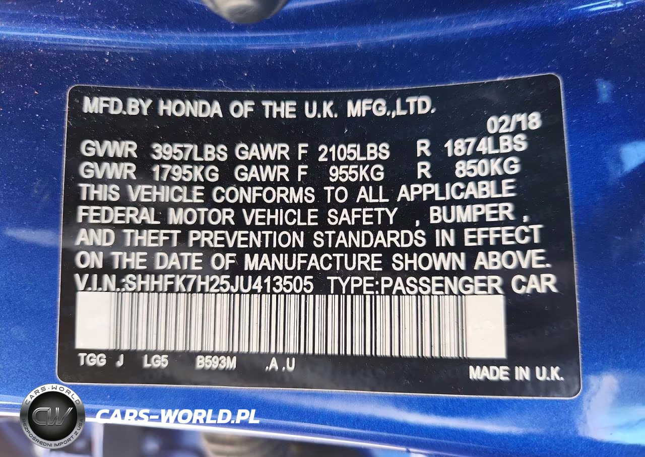 2018 Honda Civic Sport VIN:SHHFK7H25JU413505 - 12